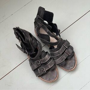 Free people sandals boots black distressed leather